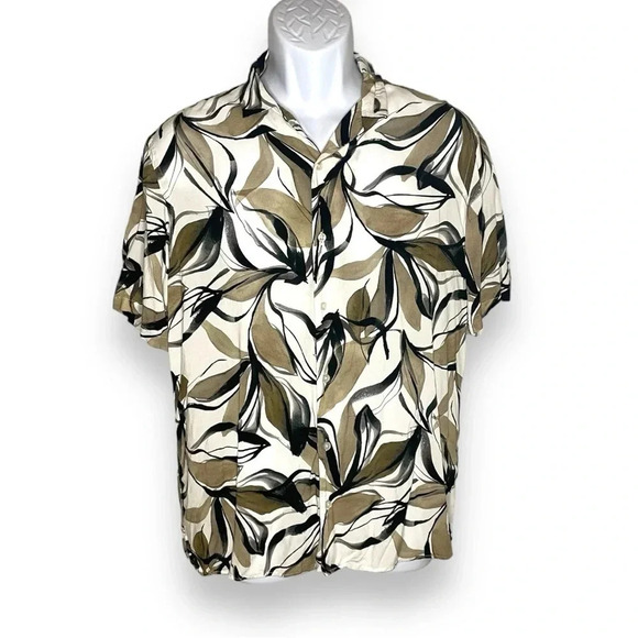 Zara Men’s Leaf Print Relaxed Fit Button Down Shirt - Size L, Made in Morocco - Picture 6 of 6